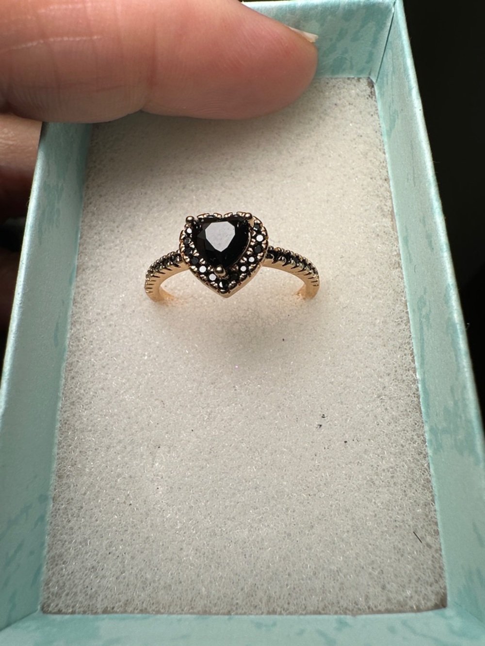 Gold Heart Ring with Black Stone - Women's Jewelry